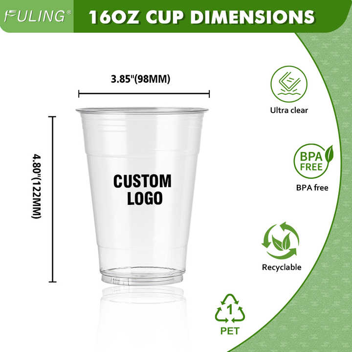 FULING Custom Printing LOGO Plastic pp Pet Cup 98 mm 16 oz Disposable ...