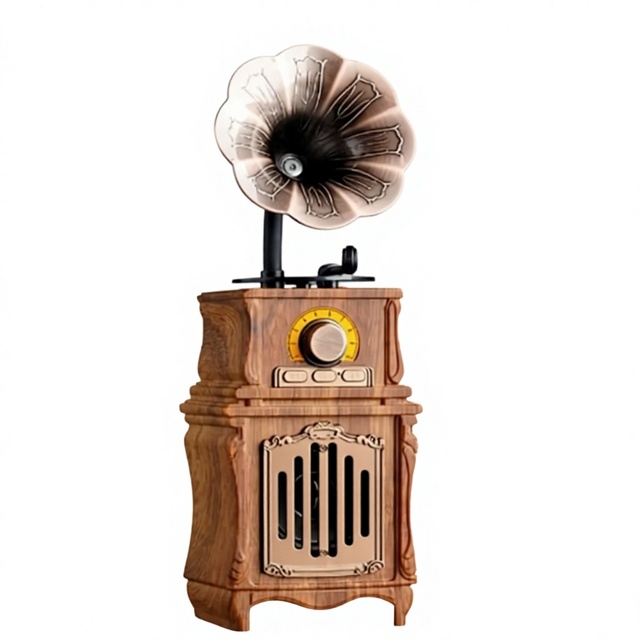 New AS31 Wireless for 5.3 Speaker 7W Output Retro Phonograph Radio Built-in Battery Voice Prompt Function for Home Living