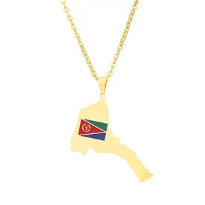 African Jewelry Women African Stainless Steel Eritrea Map Necklace with City Name