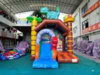 Château gonflable combiné avec toboggan, trampoline et parcours d'obstacles gonflable, toboggan Dino Slide Bounce Moonwalk Jumper