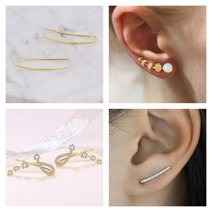 Boucles d'oreilles minimalistes en argent Sterling 925 pour femme, <span class=keywords><strong>1</strong></span> pièce, en zircone cubique, Cz, hypoallergénique, Piercing en cristal, escalade - Product Image 2