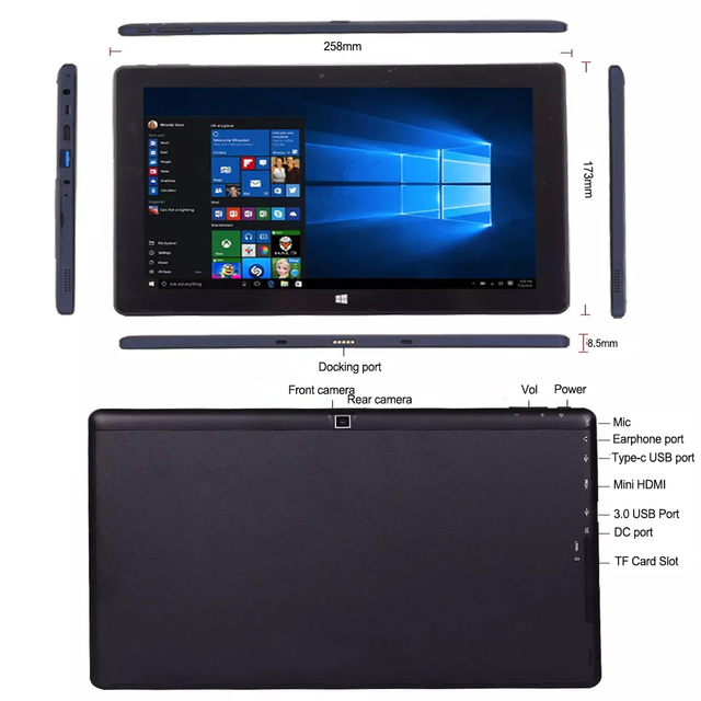 OEM Intel Octa Core Windows 10.1 Inch Tablet PC with Detachable Keyboard 2-in-1 Laptop 4GB RAM/64GB ROM in Stock