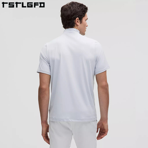 Tissu durable écologique personnalisé col montant hommes t-shirt à manches courtes Fitness demi-col haut t-shirt blanc col roulé - Product Image 5