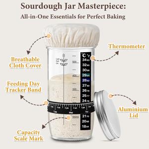 Kit de démarrage pour levain - Spatule, couvercle de pot, thermomètre, bande de marquage de date, pot en verre de 730 ml, compatible lave-vaisselle et four - Product Image 2
