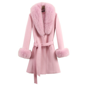 Veste d'hiver chaude de luxe pour femmes Jtfur, manteau en laine tendance pour femmes avec col en fourrure de <span class=keywords><strong>renard</strong></span> - Product Image 1