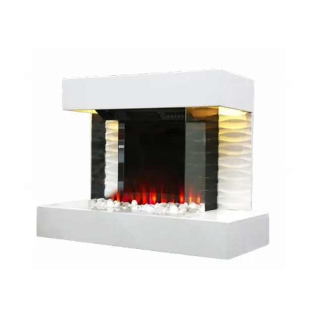 Premium Minimalist White LED Flame Effect & Downlight Safety Insulation Built-in Protection Overheating Electric Fireplace