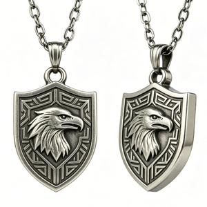 Colgante de escudo de águila de aleación de zinc plateado, forma irregular, grabado en relieve, artesanía metálica, insignia de recuerdo, emblema - Product Image 3
