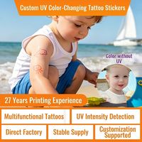 Stiker Tato Tanpa Air dengan Sensor Intensitas UV, Deteksi Sinar Matahari, Motif Kupu-kupu dan Hati, Tidak Beracun, Pemantau Paparan Sinar Matahari