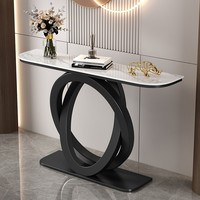 Table console moderne de luxe, finition or antique, design miroir personnalisé, plateau en pierre pour salon/atelier, entrée, hôtels