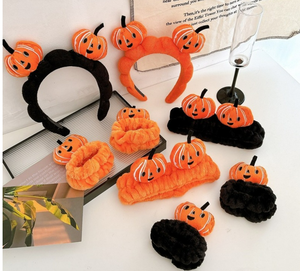 Halloween <strong>pumpkin</strong> funny <strong>headband</strong> girl cute cartoon face wash <strong>headband</strong> with wristband set - Product Image 1