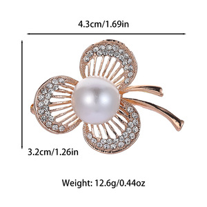 Broches de aleación bañados en oro con incrustaciones de diamantes de tres hojas y diseño de pintura al óleo para bodas y compromisos - Product Image 4