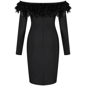 <span class=keywords><strong>Abito</strong></span> Personalizzato Taglie Forti Sexy Senza Spalline con <span class=keywords><strong>Piume</strong></span> <span class=keywords><strong>Nero</strong></span> Crop Top Ampio Vestito da Notte Sexy per Ragazze - Product Image 5