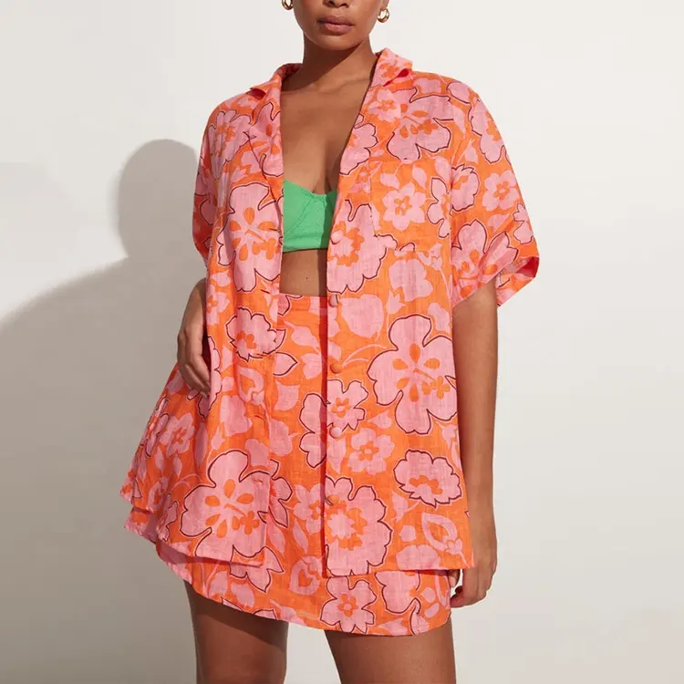 OEM हवाई कपड़े पुष्प मुद्रण आकस्मिक शर्ट डिजाइनर रिसॉर्ट पहनने Beachwear सनी ब्लाउज