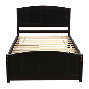 Lit plateforme double en bois massif Espresso avec 2 tiroirs, design tête et <span class=keywords><strong>pied</strong></span> de lit, lit de chambre pour enfants et adolescents - Product Image 4