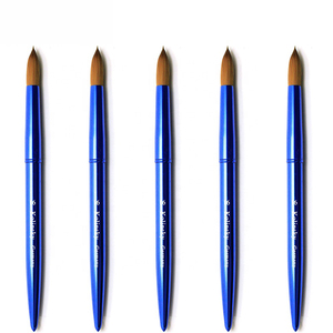 Pinceau à ongles en acrylique Kolinsky à manche métallique bleu, pinceau rond pour poudre acrylique, différentes tailles, marque privée - Product Image 4