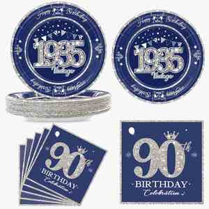 อุปกรณ์และของตกแต่งงานวันเกิดครบรอบ 90 ปี สำหรับแขก 24 คน - จานกระดาษสีดำและสีทอง ผ้าเช็ดปาก แก้วกระดาษ สไตล์โมเดิร์น ขายดี - Product Image 1
