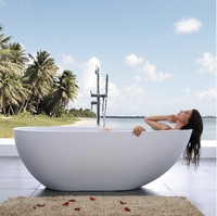 Baignoire noire à surface solide en résine de pierre brune en forme d'oeuf populaire européenne Baignoires en pierre artificielle
