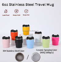 Mug isotherme à double paroi en acier inoxydable de 6 oz, mug de voyage, mug à café en céramique personnalisé avec couvercle anti-fuite