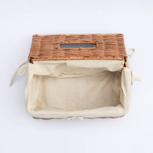 Caja de pañuelos rectangular hecha a mano de bambú y ratán – Forro de lona con lazo, estilo vintage/rústico Vietnam - Product Image 4