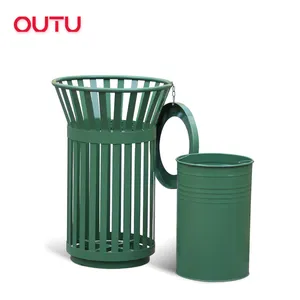Streetscape Outdoor Trash Cans Waste Bins For Park Big Capacity Metal Rubbish Garbage Can Dust Bin For Public Use Little Bin Cou