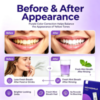 Solution buccale violette à emporter, sachet individuel, sans alcool, menthe fraîche, blanchissant, rinçage buccal, vente en gros OEM, personnalisable avec logo