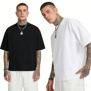 T-shirt Streetwear Semplice e Neutra 400G in Cotone Pesante 100% con Vestibilità Oversize Plus Size Stile Hip Hop Boxy Personalizzabile da Uomo - Product Image 1