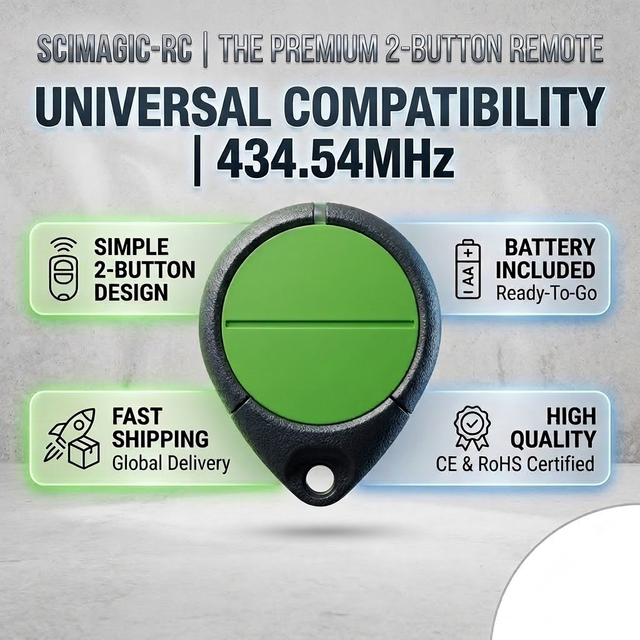 Ready to Ship Scimagic-RC 434.54MHz 2 Button Remote Control Premium Quality Universal Garage Door Remote With Battery