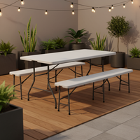 Table de pique-nique pliable portable en plastique de 1,80 m avec 2 bancs, ensemble table et chaises pour intérieur/extérieur, idéal pour fêtes, camping, terrasse