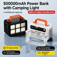 Chargeur portable de grande capacité pour le camping avec câbles intégrés, lampe torche LED, banques d'alimentation d'urgence pour l'extérieur