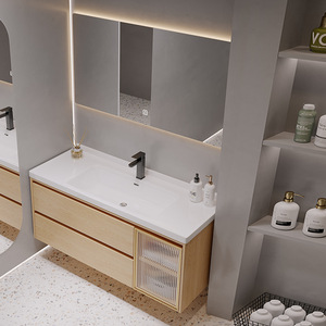 Mdf Vanity <b>Set</b> Single Sink Marble Countertop Wash Basin Cabinets Bathroom Vanities Cabinet With <b>Mirror</b> for Hotel Villa - Product Image 3