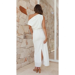 เดรสผ้าฝ้าย 100% ทรงมิดิ ไหล่เดียว สไตล์วินเทจ สำหรับฤดูร้อนใหม่ พร้อมซิป - Product Image 3