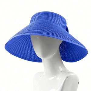 Sombrero de paja plegable con visera, sombrero de sol de verano con parte superior hueca, color sólido, ala ancha, para viajes al aire libre - Product Image 4