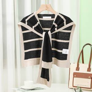 เสื้อปอนโชสำหรับผู้หญิงเสื้อสเวตเตอร์ถักลายทางสำหรับฤดูร้อน - Product Image 4