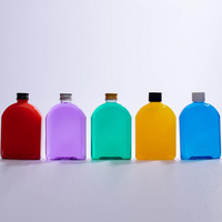 Bouteille en plastique PET transparente plate de 100 ml, 200 ml, 300 ml, bouteille pour thé froid, jus, avec bouchon anti-fuite, bouteille à café, pot à sauce