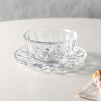 Ensemble de bols en verre transparent texturé diamant avec soucoupes, bols transparents gaufrés pour le thé, les desserts, les collations, la vaisselle de cuisine