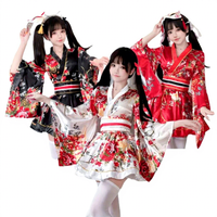 Ensemble de costumes d'anime imprimés de fleurs pour femmes, kimono japonais, peignoir d'été, robe sexy et mignonne de Geisha Haori, robe Lolita Kawaii