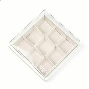 Boîte à macarons blanche de luxe personnalisée avec couvercle transparent et insert en plastique, idéale pour l'emballage de macarons et de pâtisseries - Product Image 1