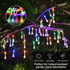 Guirnalda de Luces Solares LED para Exteriores, 6.5m, 30 LED, Luces de Navidad para Jardín, Luces de Hadas Impermeables con Forma de Gota de Lluvia - Product Image 3