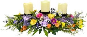 Centro de Mesa de 26 Pulgadas para Primavera/Verano con 3 Portavelas, Centro de Mesa Floral con Margaritas y Flores Silvestres para Mesa de Comedor - Product Image 5