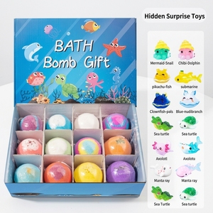 Bombes de bain effervescentes en forme de dessin animé sur le thème marin, sans alcool, naturelles, en gros, sous marque privée OEM, 60g x 12, coffret cadeau, ensemble de bulles éclatantes - Product Image 3
