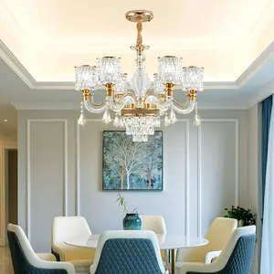 D27.6 Inch European Style Living Room Luxurious High-end Home Villa Gold High Hanging Crystal Chandelier Luminous Arm Cup Style