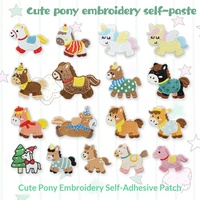 Autocollant brodé auto-adhésif avec motif d'animaux mignons (cheval et poney) et fil à broder, pour la décoration de vêtements, d'étuis de téléphone portable et de sacs
