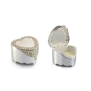 Custom Best Price Heart Shape Silver Plated Pierced Pattern Design Ring Trinket Jewelry Box