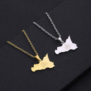 Collar <span class=keywords><strong>de</strong></span> Moda en Oferta, Cadena <span class=keywords><strong>de</strong></span> Acero Inoxidable para Clavícula, Collar con Colgante <span class=keywords><strong>de</strong></span> <span class=keywords><strong>Mapa</strong></span> <span class=keywords><strong>de</strong></span> <span class=keywords><strong>Sicilia</strong></span>, Italia - Product Image 2