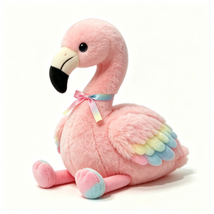 Peluche flamant rose personnalisée, peluche flamant rose à ailes arc-en-ciel, peluche flamant rose mignonne avec nœud en ruban dégradé - Product Image 3