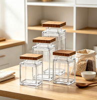Pot de conservation alimentaire carré en PMMA transparent avec couvercle en bois, hermétique, pour café en grains, thé, céréales et aliments secs - Vente en gros