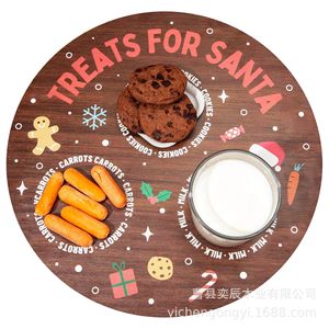 Acacia Wood Christmas <b>Tray</b> Round With Handle For Santa Treats Dining Table Decorative Platter - Product Image 5