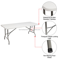 Table pliante 6 pieds, robuste, portable, pour intérieur et extérieur, idéale pour les fêtes, le camping et les barbecues, pliable en deux pour un rangement facile