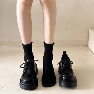 Women Breathable Lace up <b>Height</b> <b>Increasing</b> Single Shoes for Autumn Thick Soled Leather Platform Dress Shoes - Product Image 2