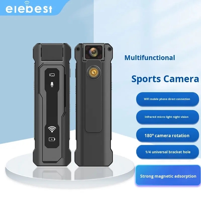 Outdoor Cycling Vlog Recorder 1080P WiFi Mini Action Camera Magnetic Clip On 180 Degree Rotating Lens for Daily Video Shooting